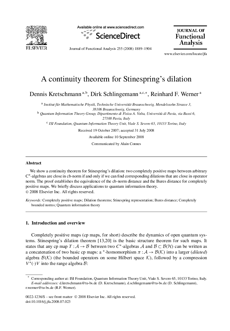 A continuity theorem for Stinespring's dilation