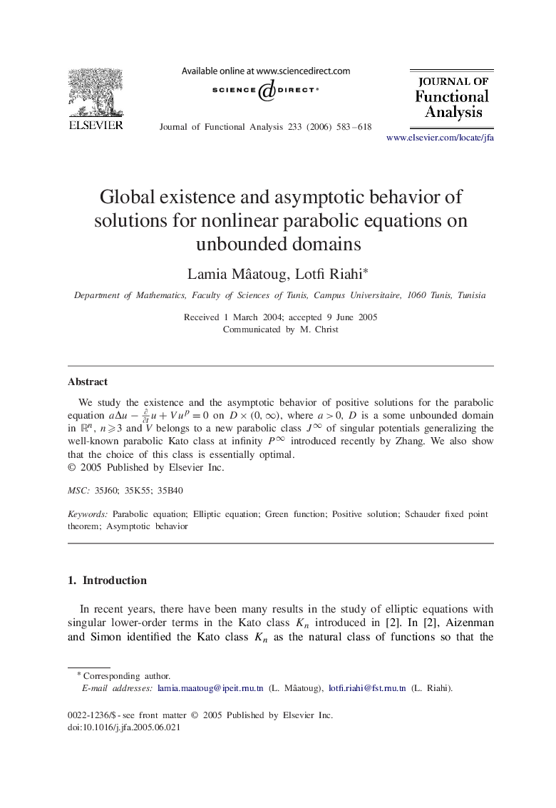 Global existence and asymptotic behavior of solutions for nonlinear parabolic equations on unbounded domains