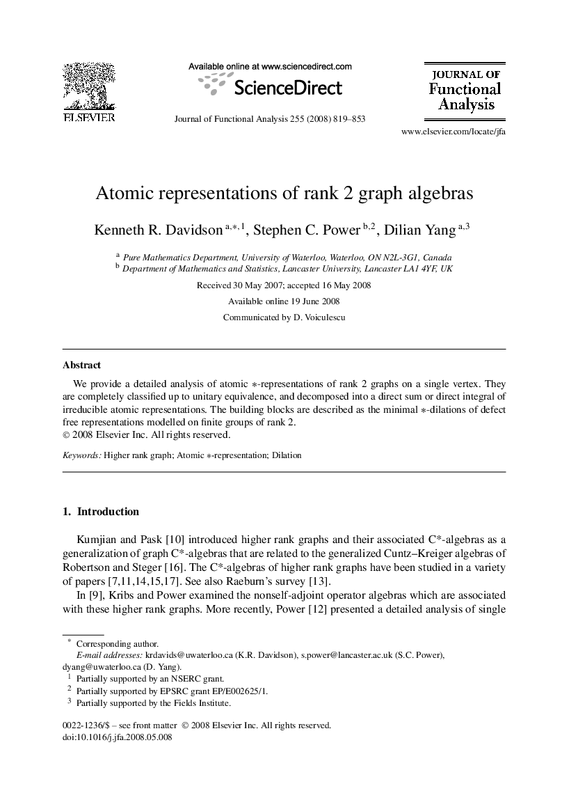 Atomic representations of rank 2 graph algebras