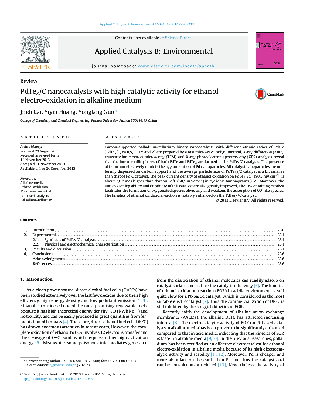 PdTex/C nanocatalysts with high catalytic activity for ethanol electro-oxidation in alkaline medium