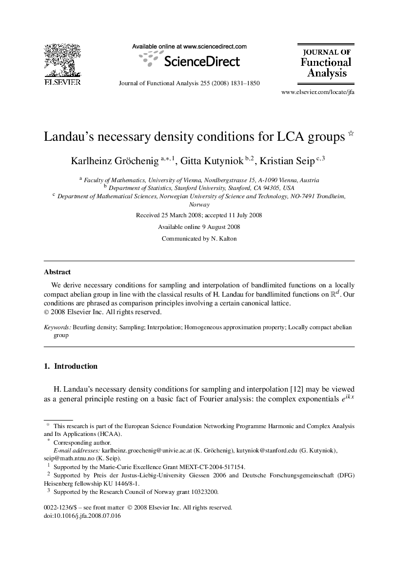 Landau's necessary density conditions for LCA groups 