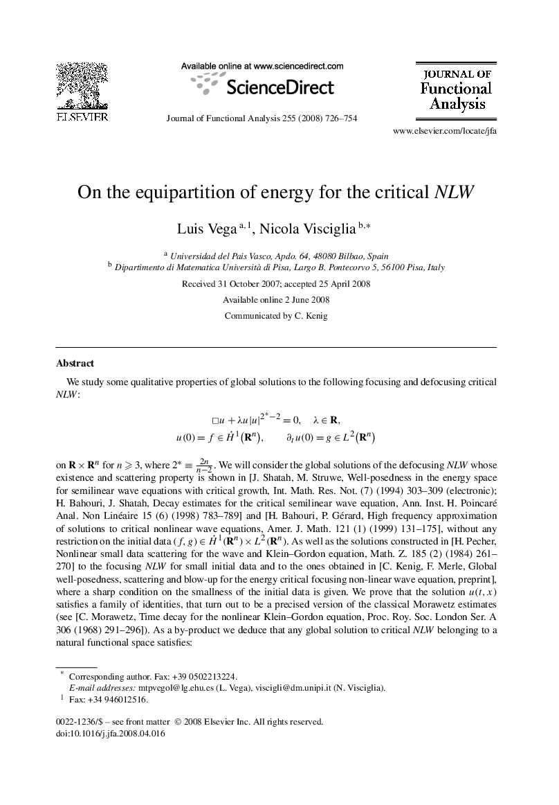 On the equipartition of energy for the critical NLW