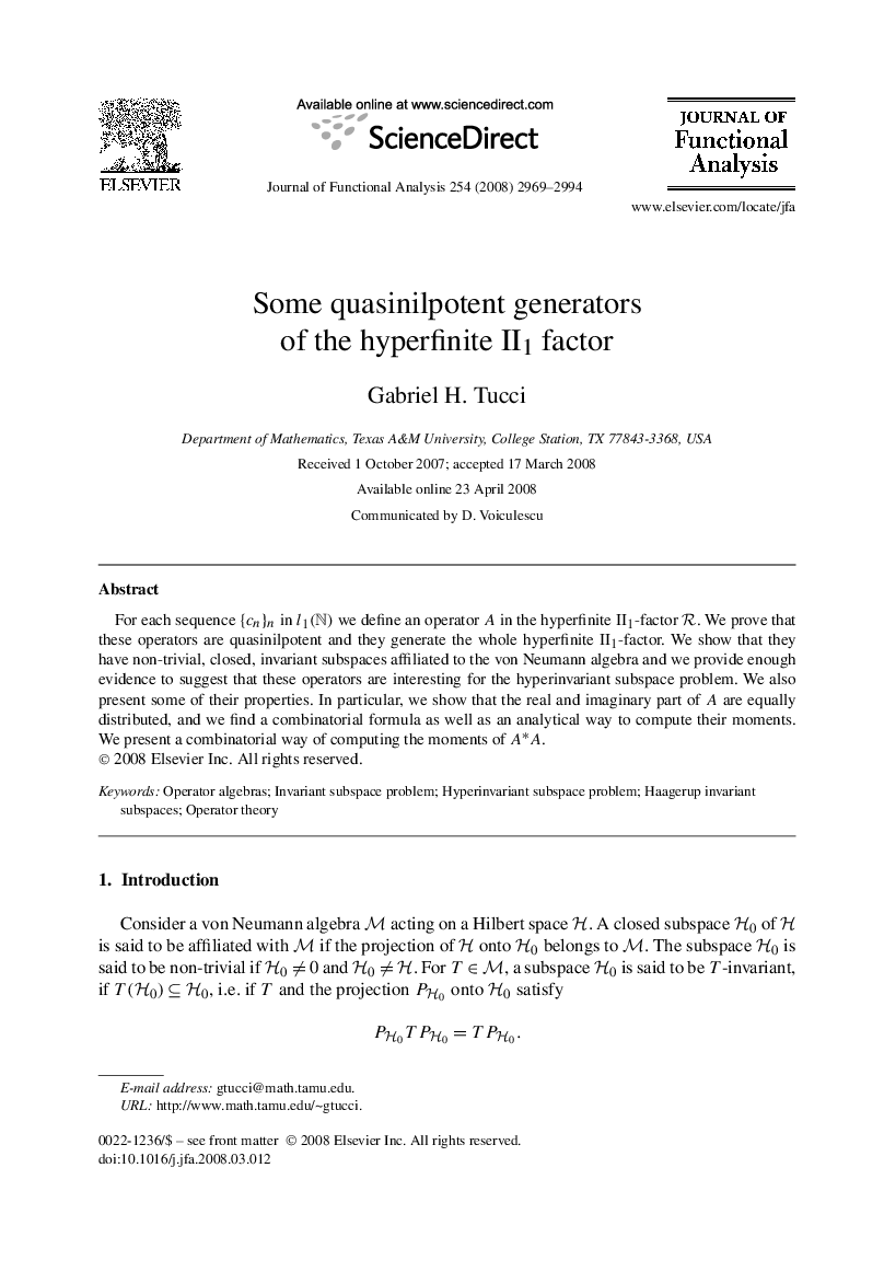 Some quasinilpotent generators of the hyperfinite II1 factor