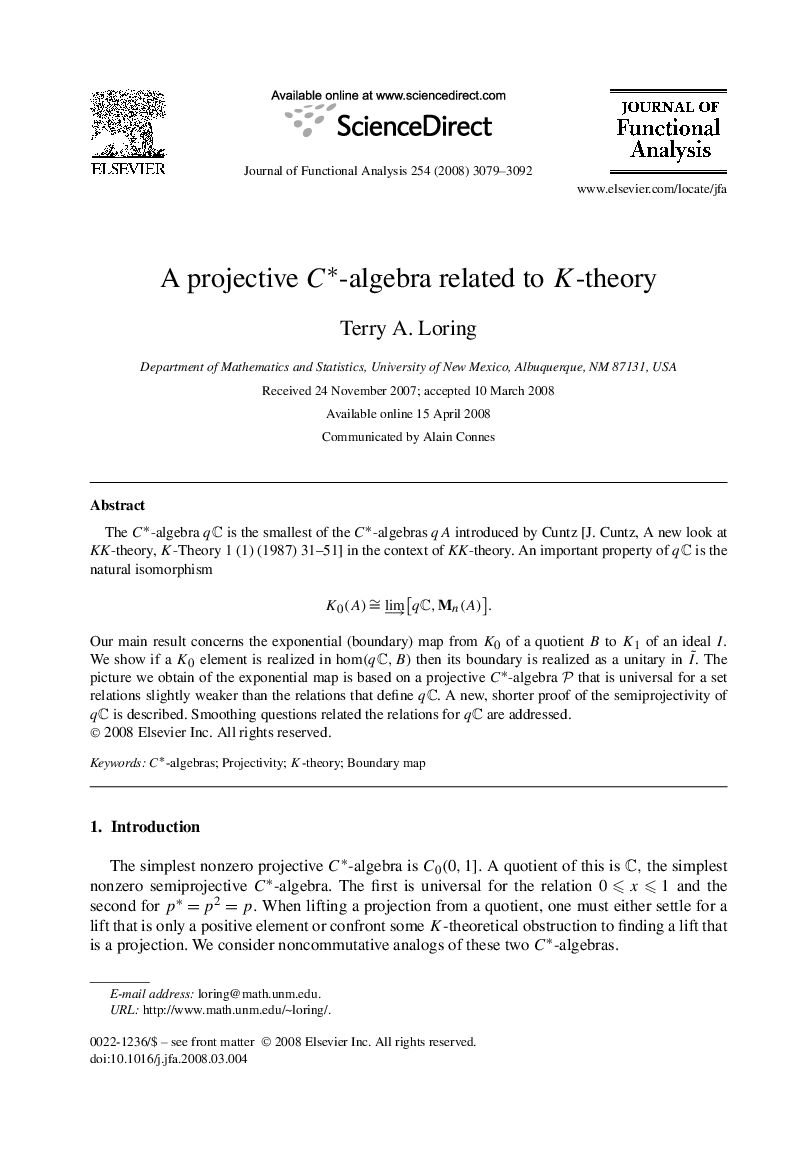 A projective C∗C∗-algebra related to K-theory