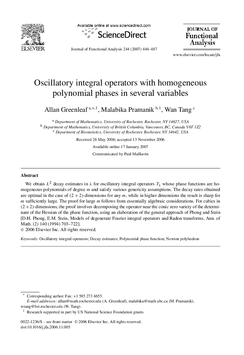 Oscillatory integral operators with homogeneous polynomial phases in several variables