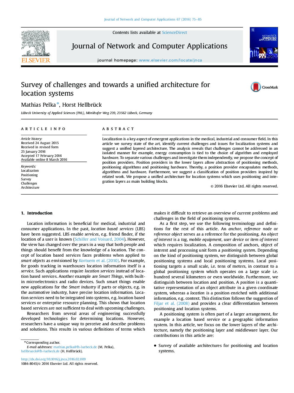 Survey of challenges and towards a unified architecture for location systems
