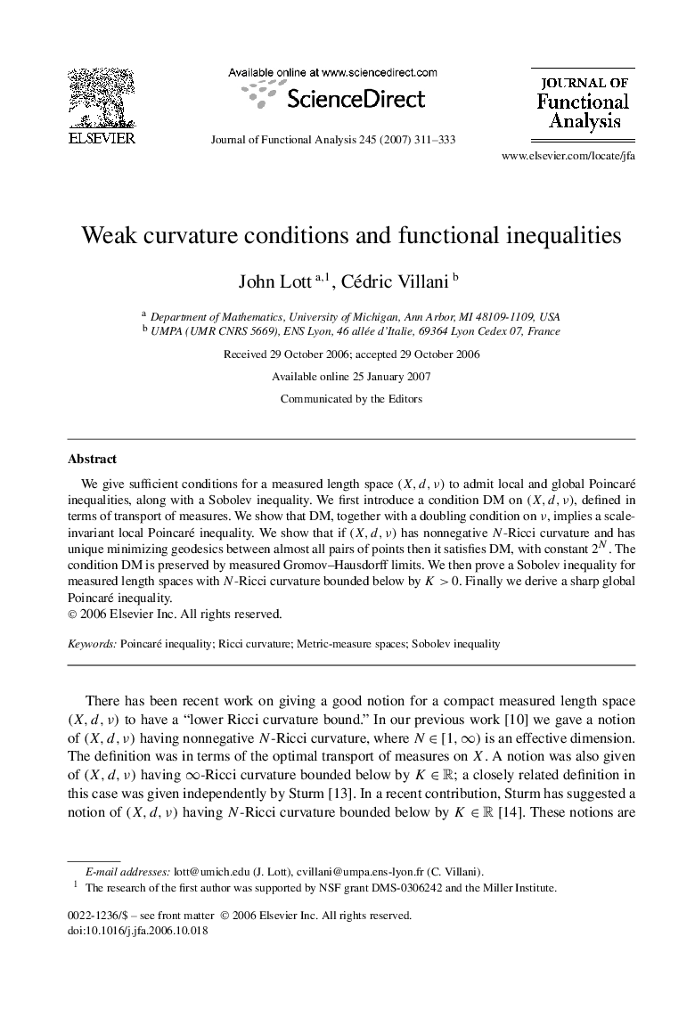 Weak curvature conditions and functional inequalities