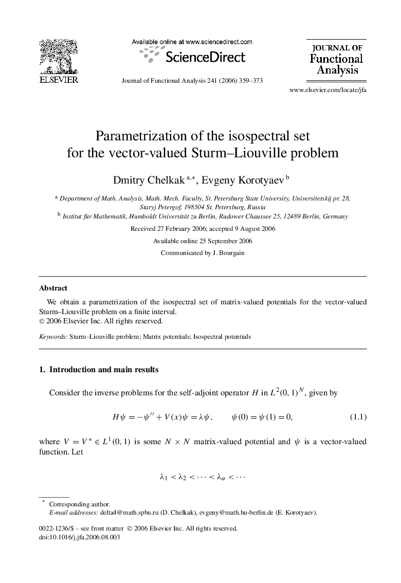 Parametrization of the isospectral set for the vector-valued Sturm–Liouville problem