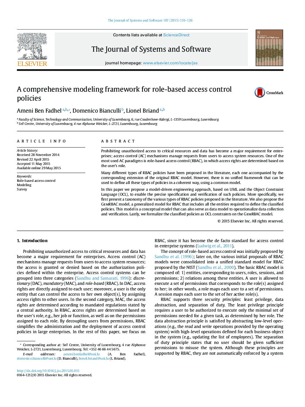 A comprehensive modeling framework for role-based access control policies