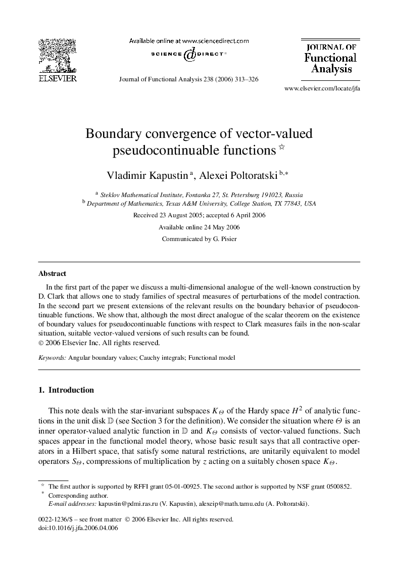 Boundary convergence of vector-valued pseudocontinuable functions 