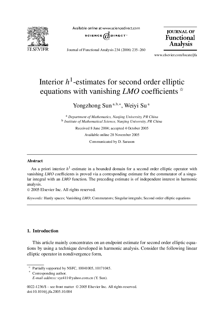 Interior h1-estimates for second order elliptic equations with vanishing LMO coefficients 