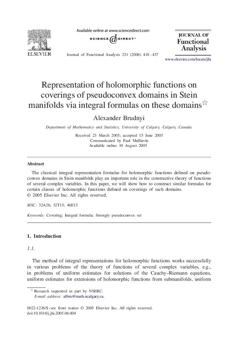 Representation of holomorphic functions on coverings of pseudoconvex domains in Stein manifolds via integral formulas on these domains 