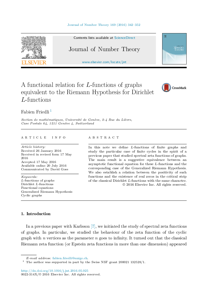 A functional relation for L-functions of graphs equivalent to the Riemann Hypothesis for Dirichlet L-functions