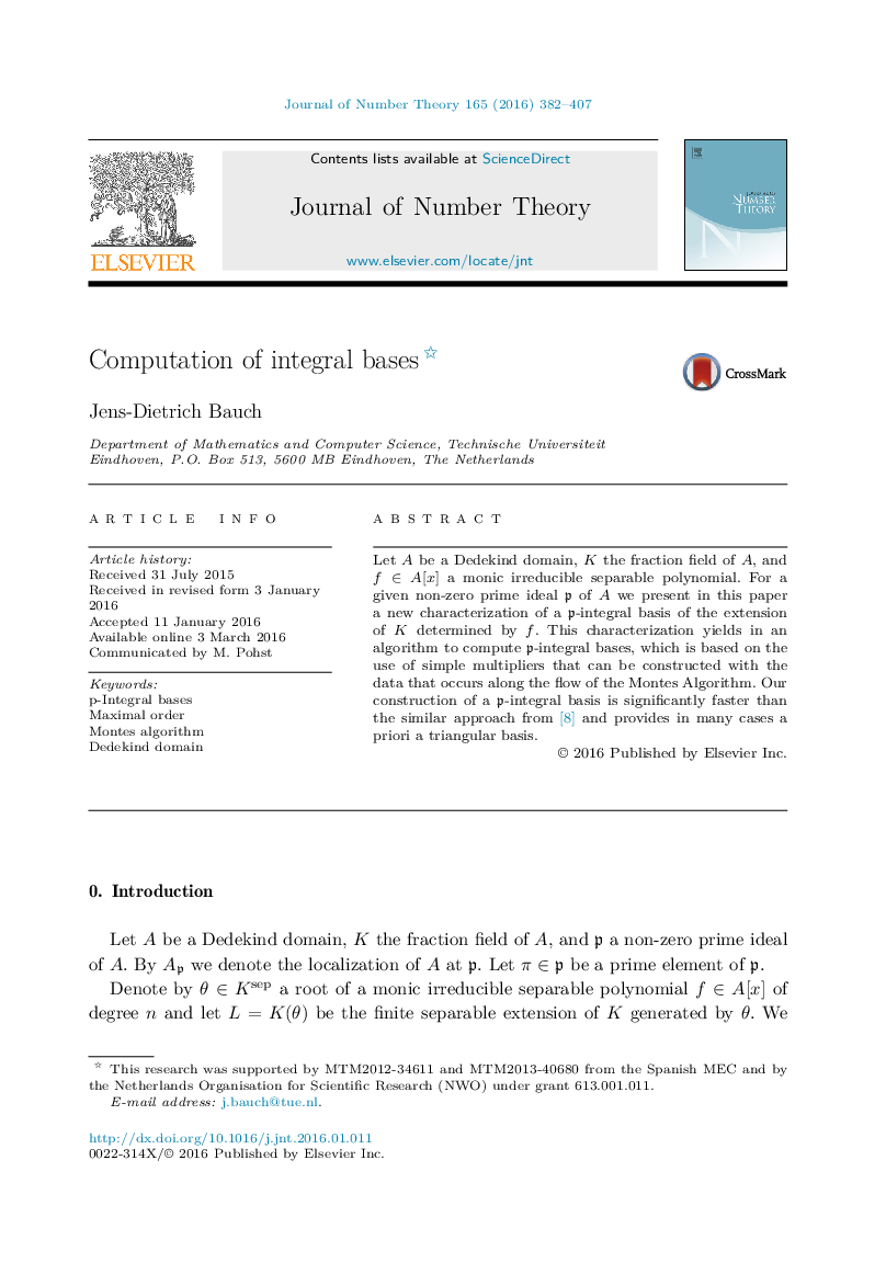 Computation of integral bases 