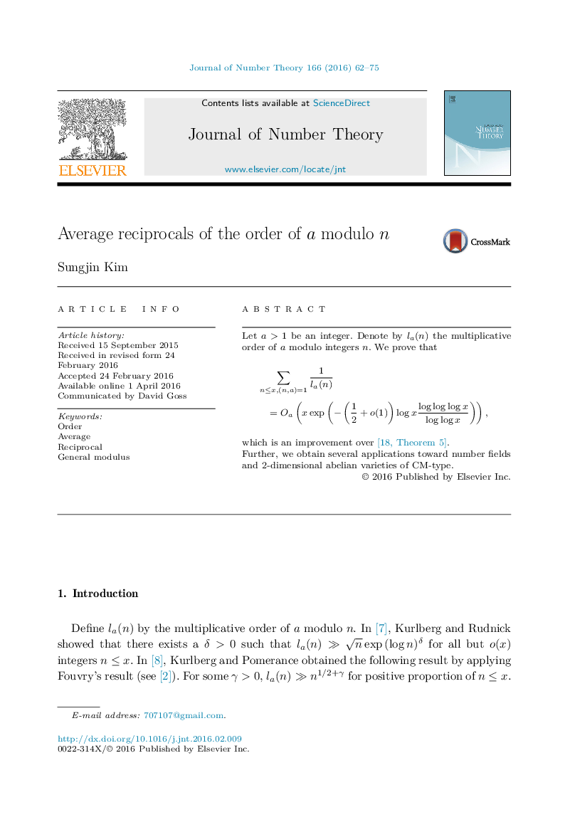 Average reciprocals of the order of a modulo n