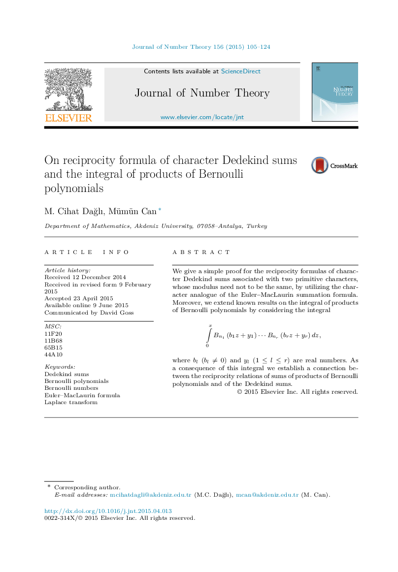 On reciprocity formula of character Dedekind sums and the integral of products of Bernoulli polynomials