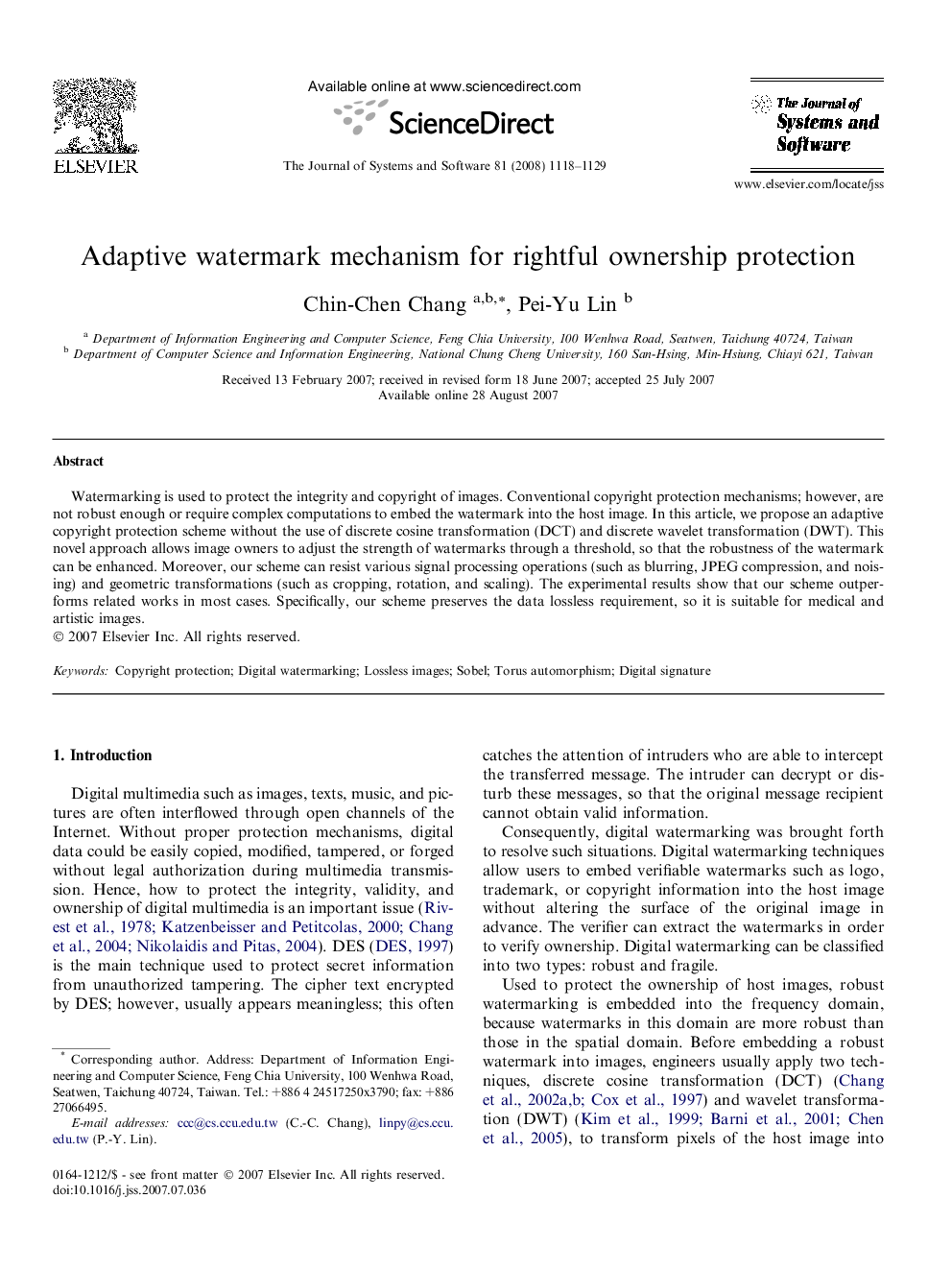 Adaptive watermark mechanism for rightful ownership protection