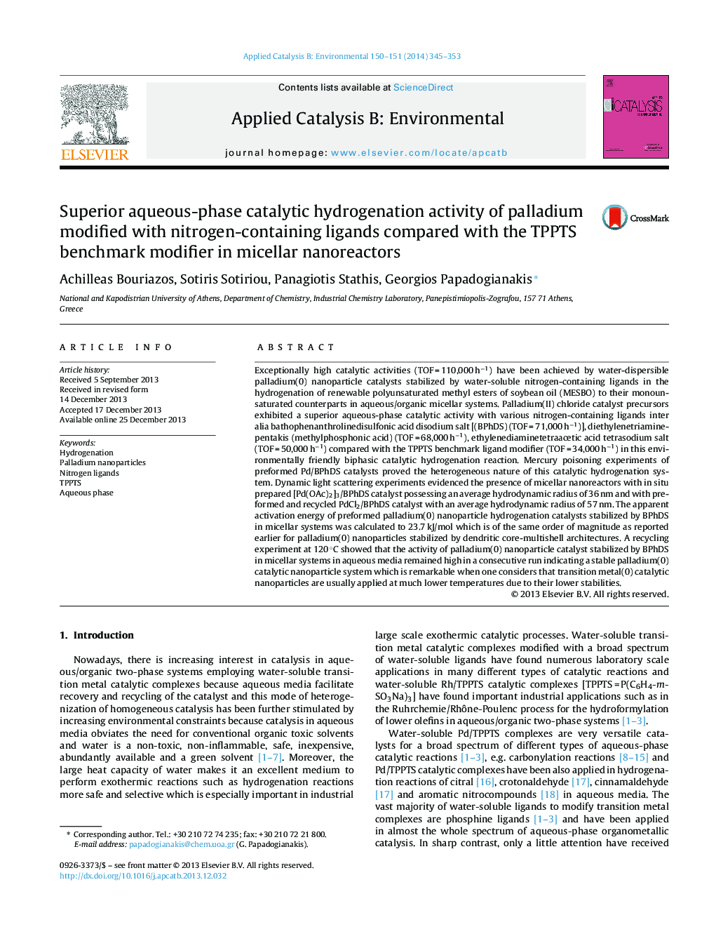 Superior aqueous-phase catalytic hydrogenation activity of palladium modified with nitrogen-containing ligands compared with the TPPTS benchmark modifier in micellar nanoreactors