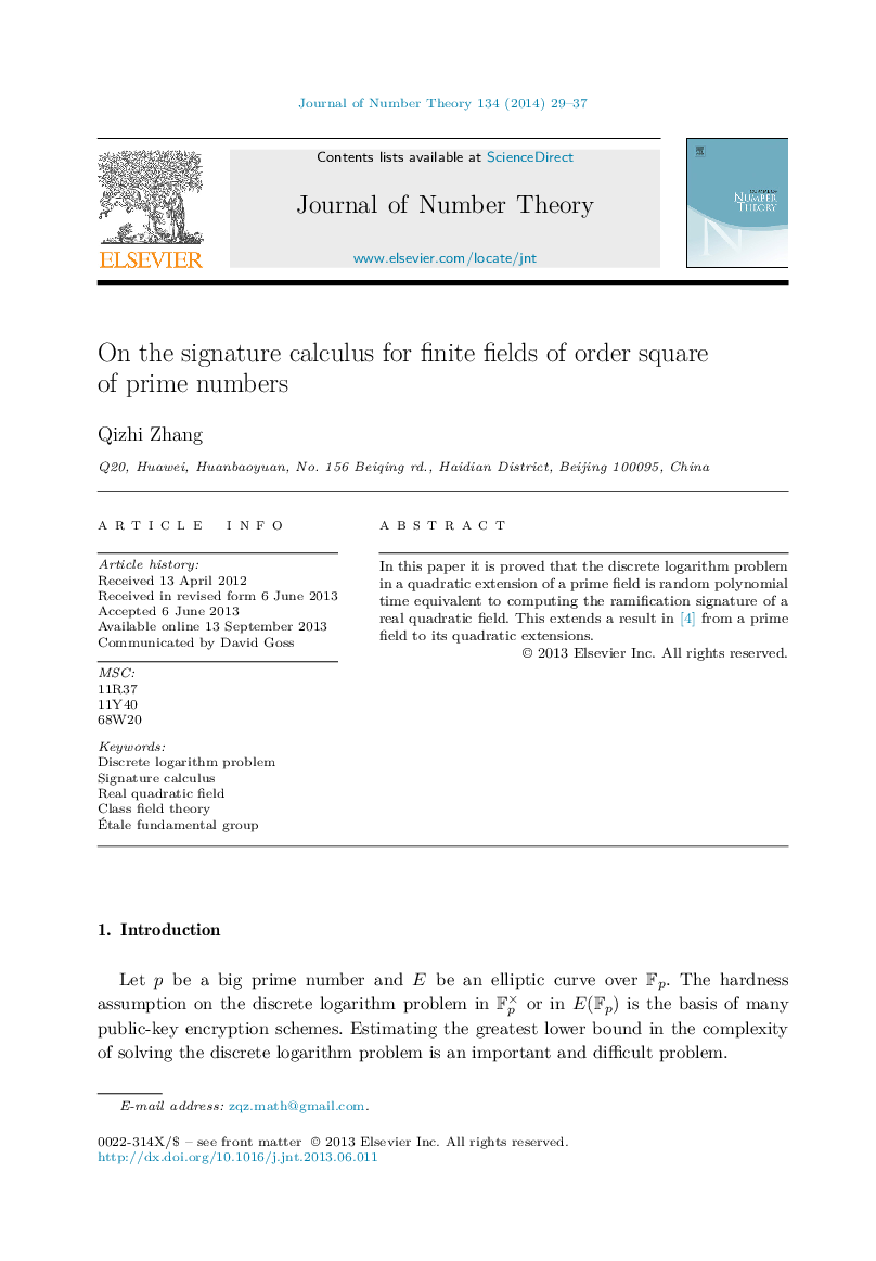 On the signature calculus for finite fields of order square of prime numbers