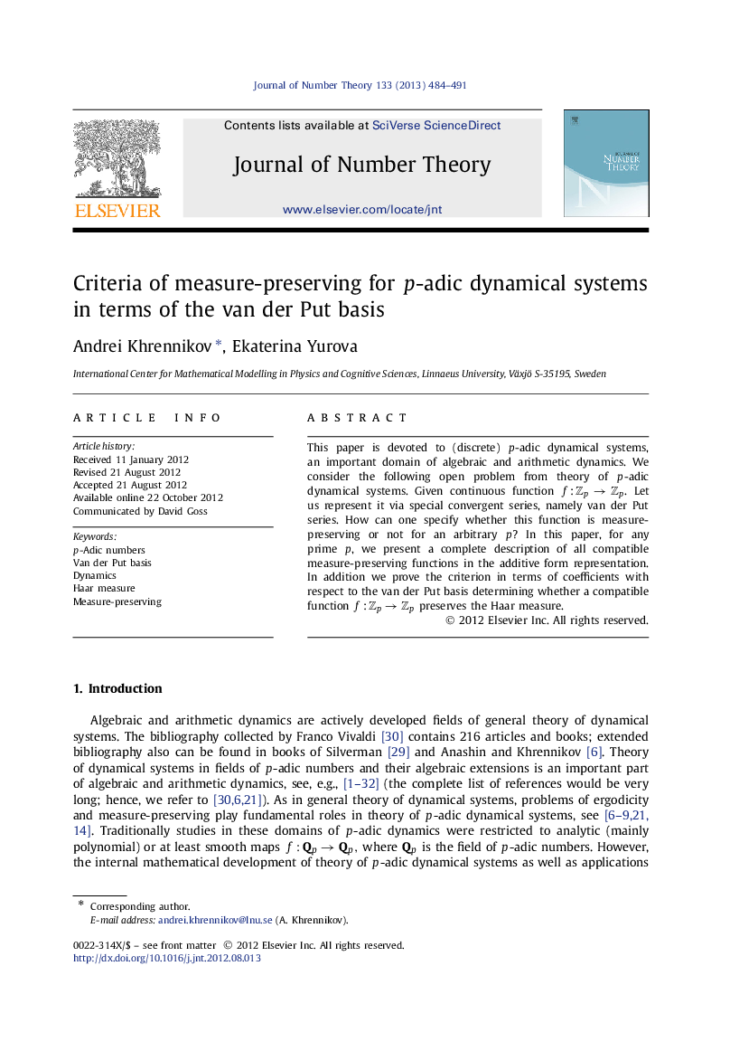 Criteria of measure-preserving for p-adic dynamical systems in terms of the van der Put basis