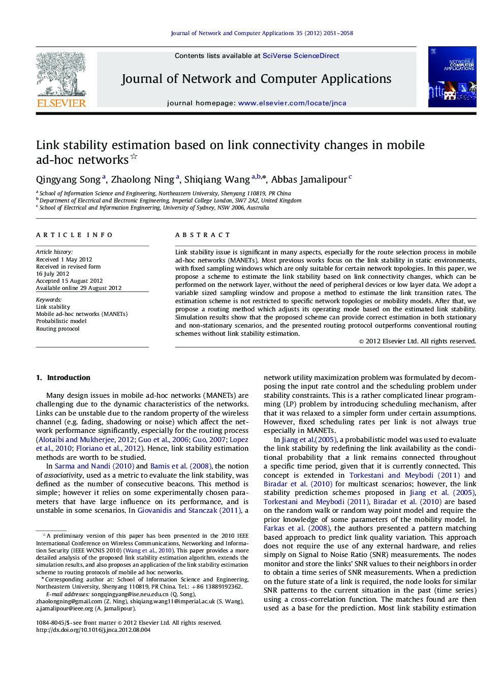 Link stability estimation based on link connectivity changes in mobile ad-hoc networks 