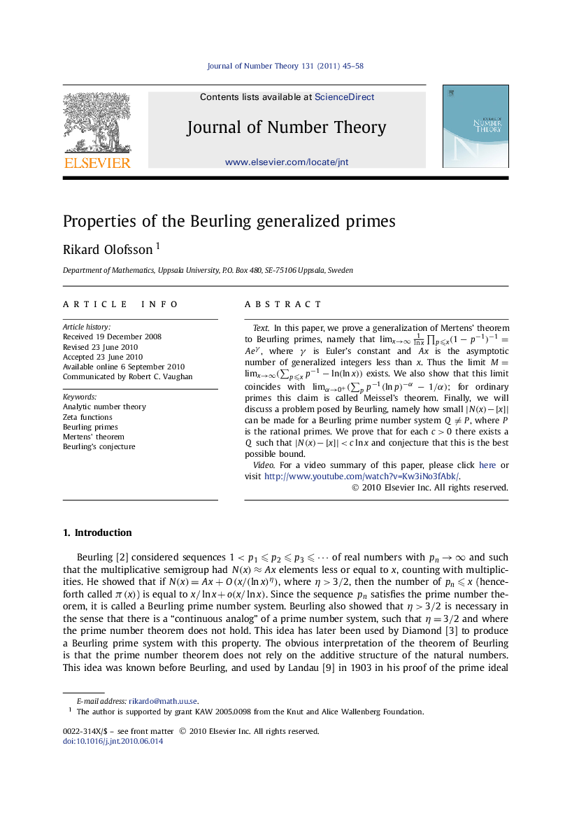 Properties of the Beurling generalized primes