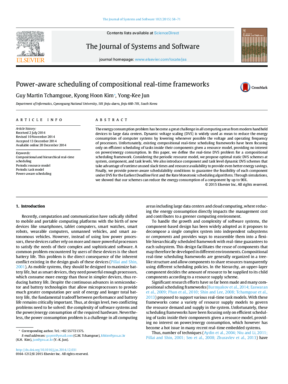 Power-aware scheduling of compositional real-time frameworks