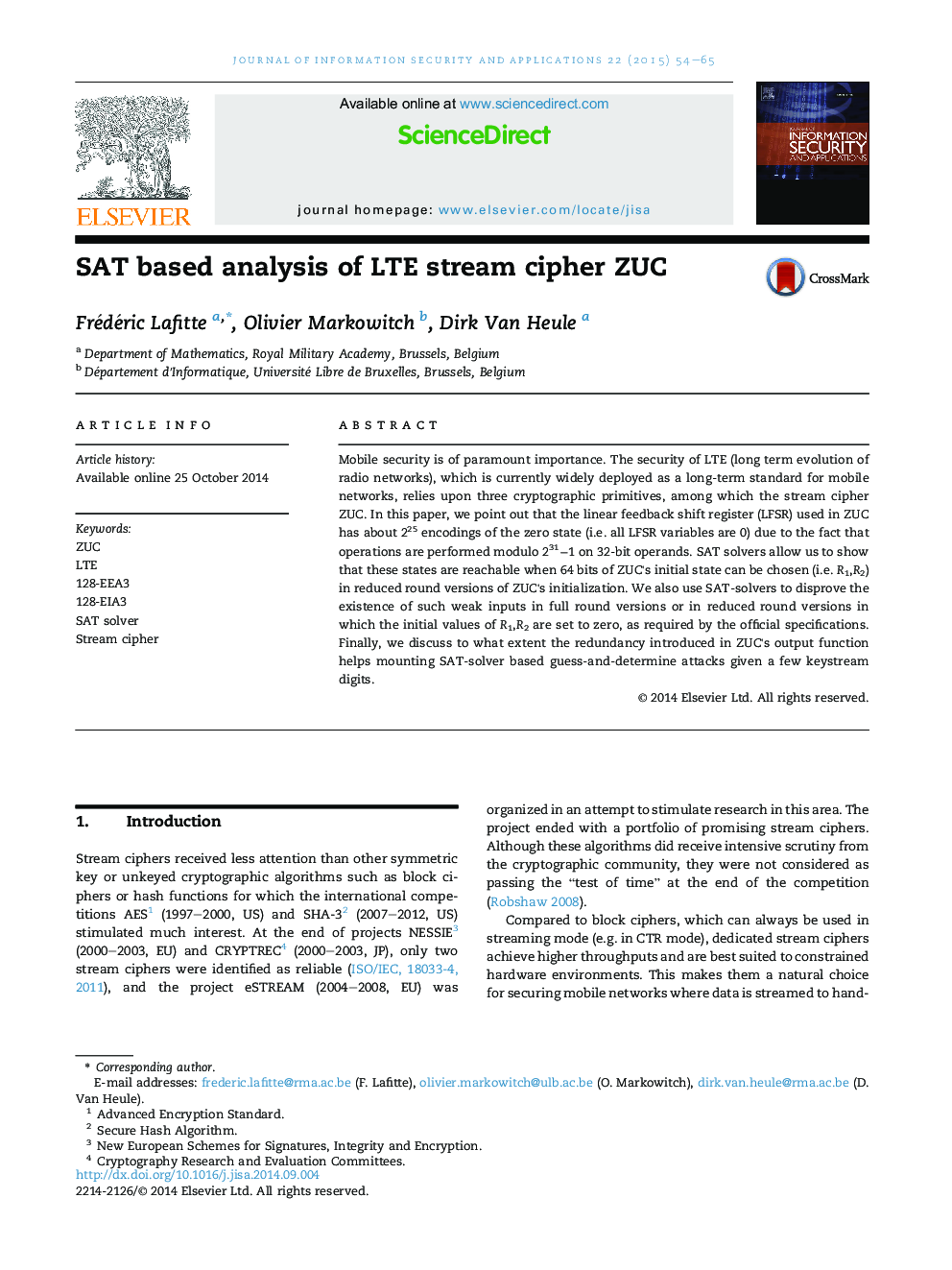 SAT based analysis of LTE stream cipher ZUC