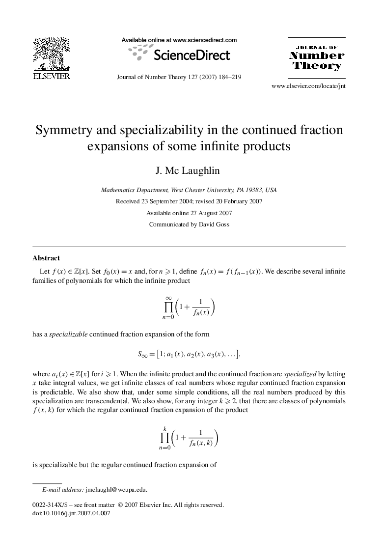 Symmetry and specializability in the continued fraction expansions of some infinite products