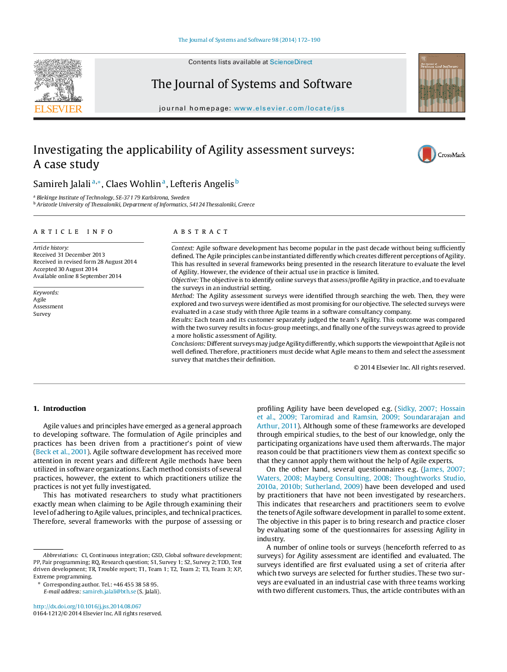 Investigating the applicability of Agility assessment surveys: A case study