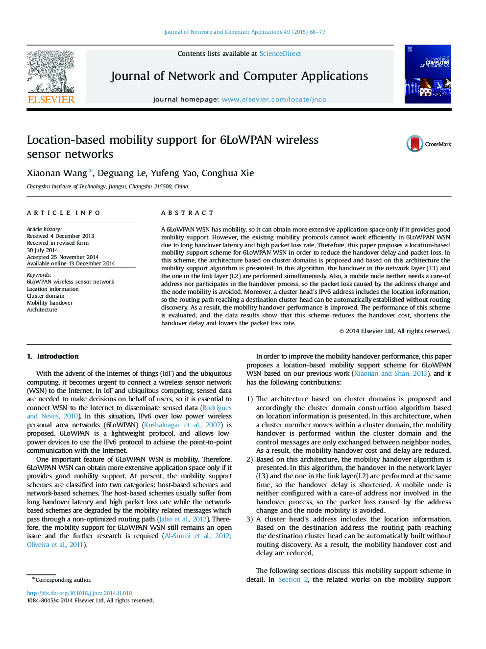 Location-based mobility support for 6LoWPAN wireless sensor networks