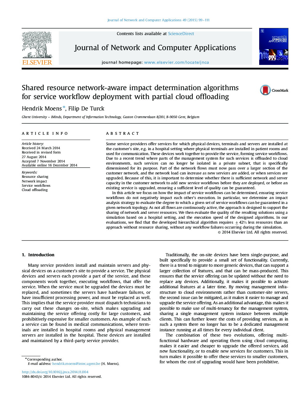 Shared resource network-aware impact determination algorithms for service workflow deployment with partial cloud offloading