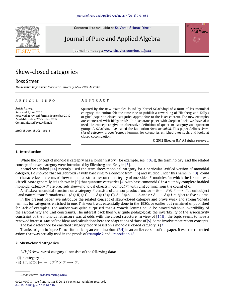 Skew-closed categories