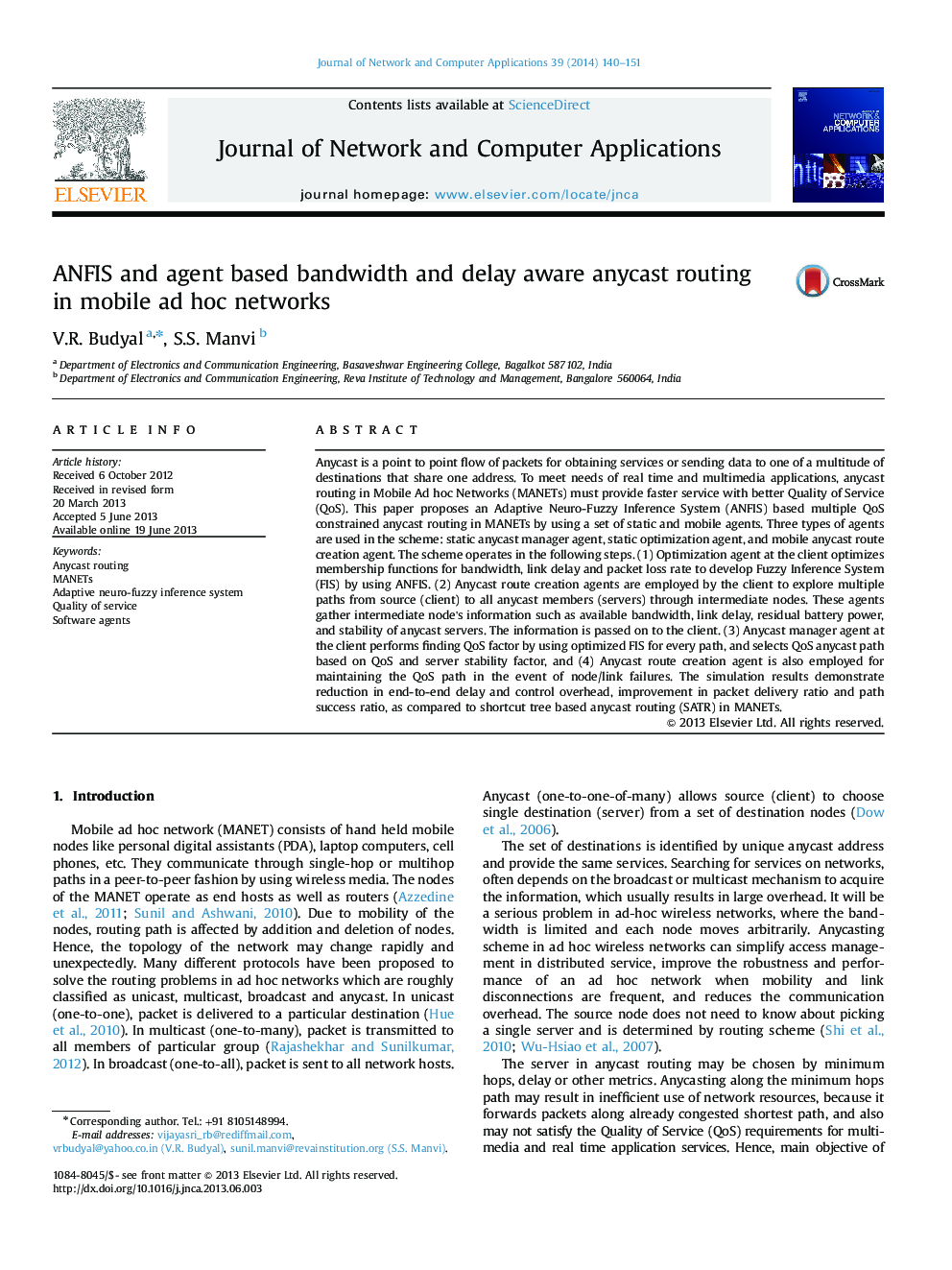 ANFIS and agent based bandwidth and delay aware anycast routing in mobile ad hoc networks