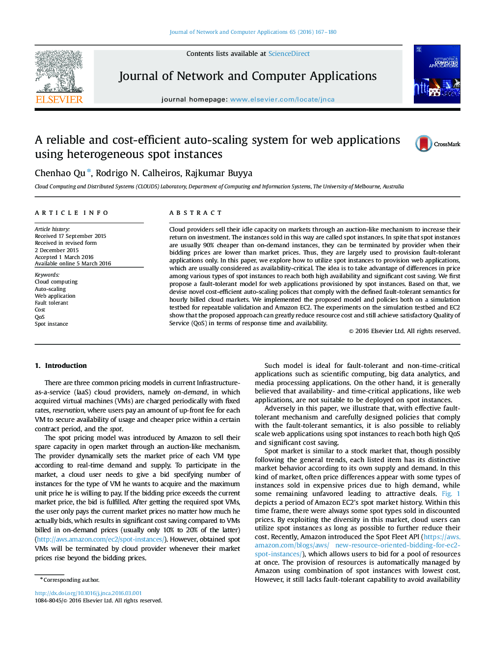 A reliable and cost-efficient auto-scaling system for web applications using heterogeneous spot instances