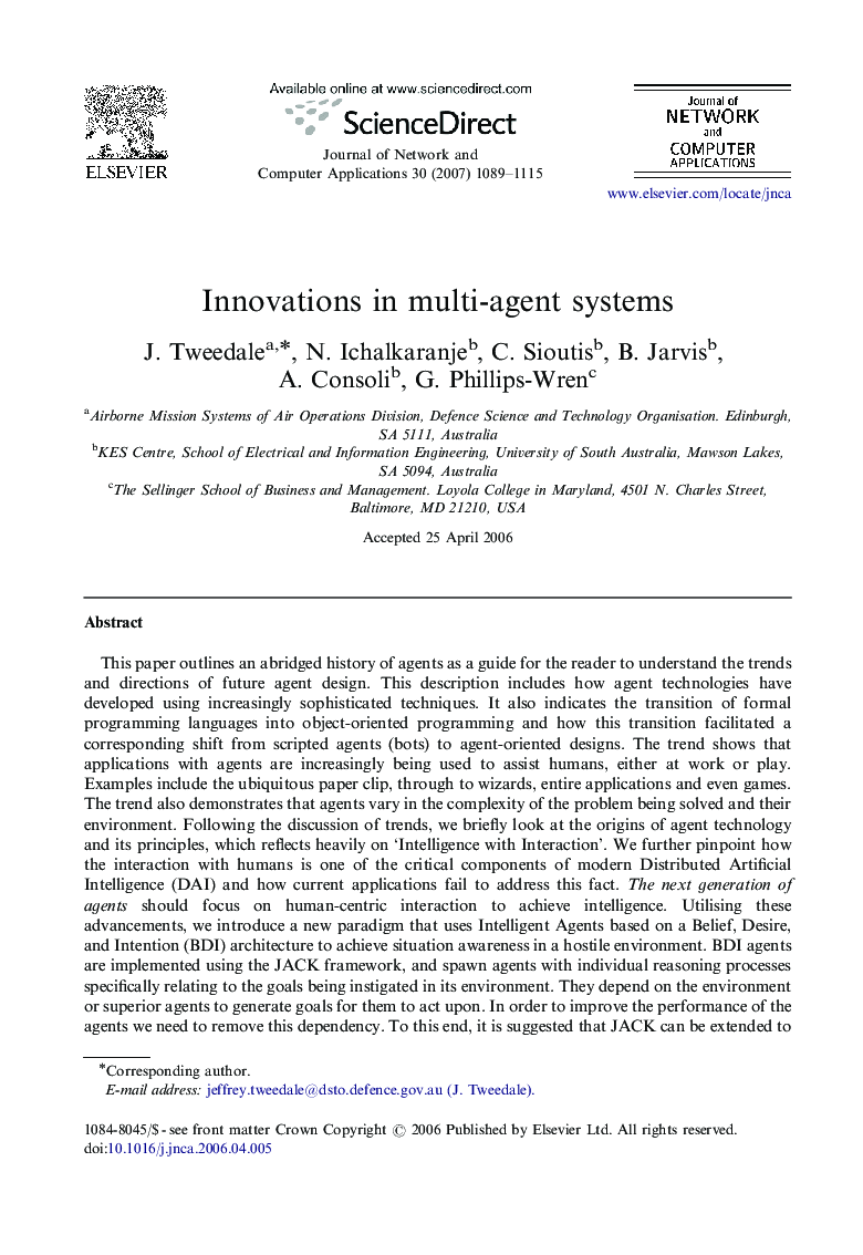 Innovations in multi-agent systems