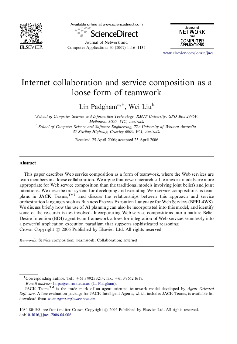 Internet collaboration and service composition as a loose form of teamwork