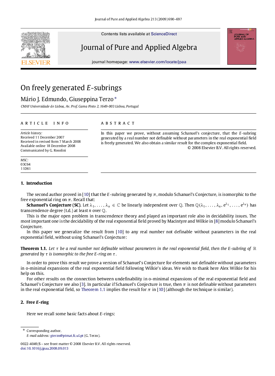 On freely generated EE-subrings