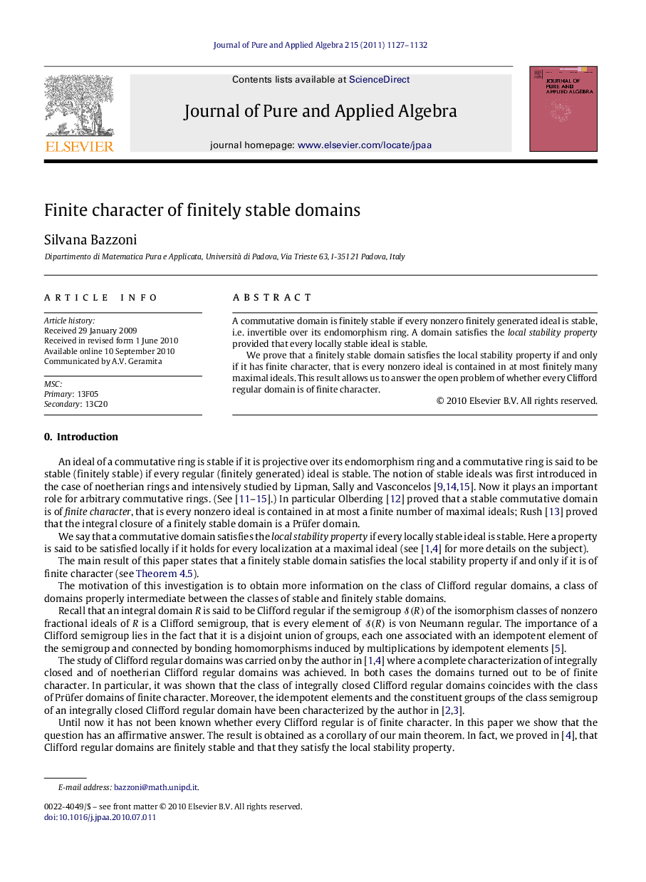 Finite character of finitely stable domains