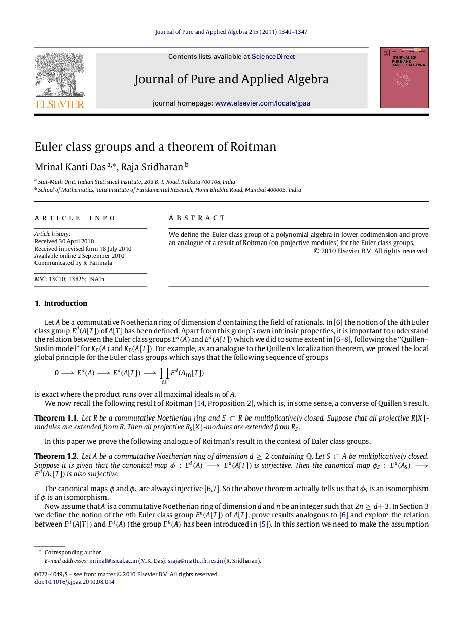 Euler class groups and a theorem of Roitman