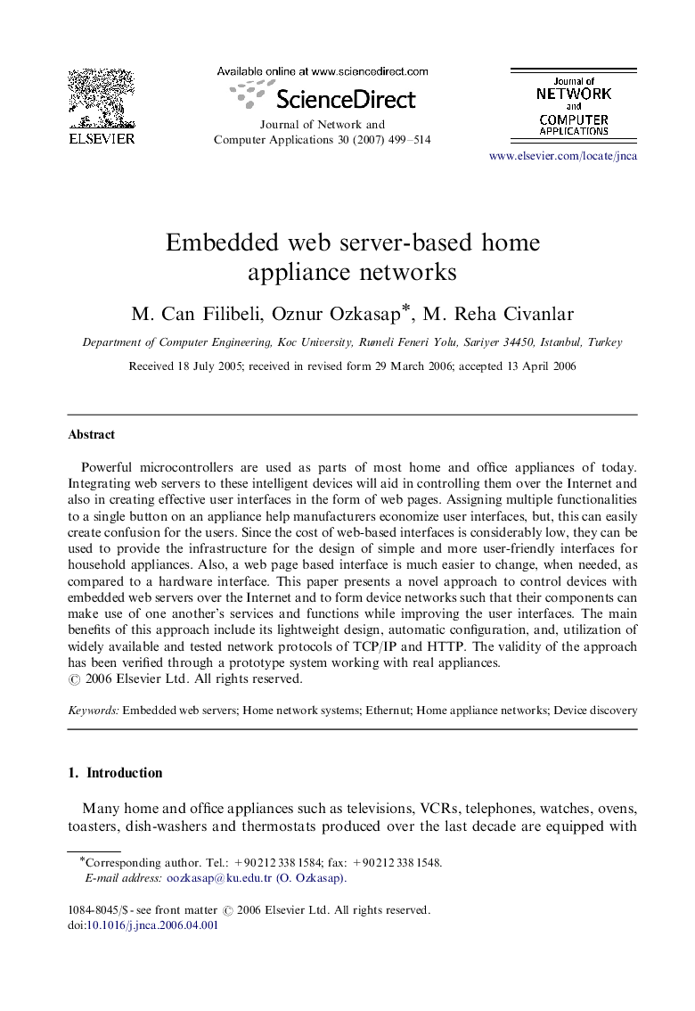 Embedded web server-based home appliance networks