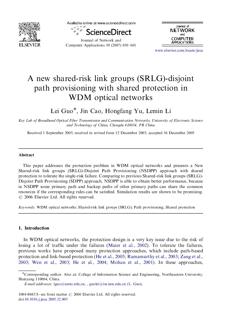 A new shared-risk link groups (SRLG)-disjoint path provisioning with shared protection in WDM optical networks