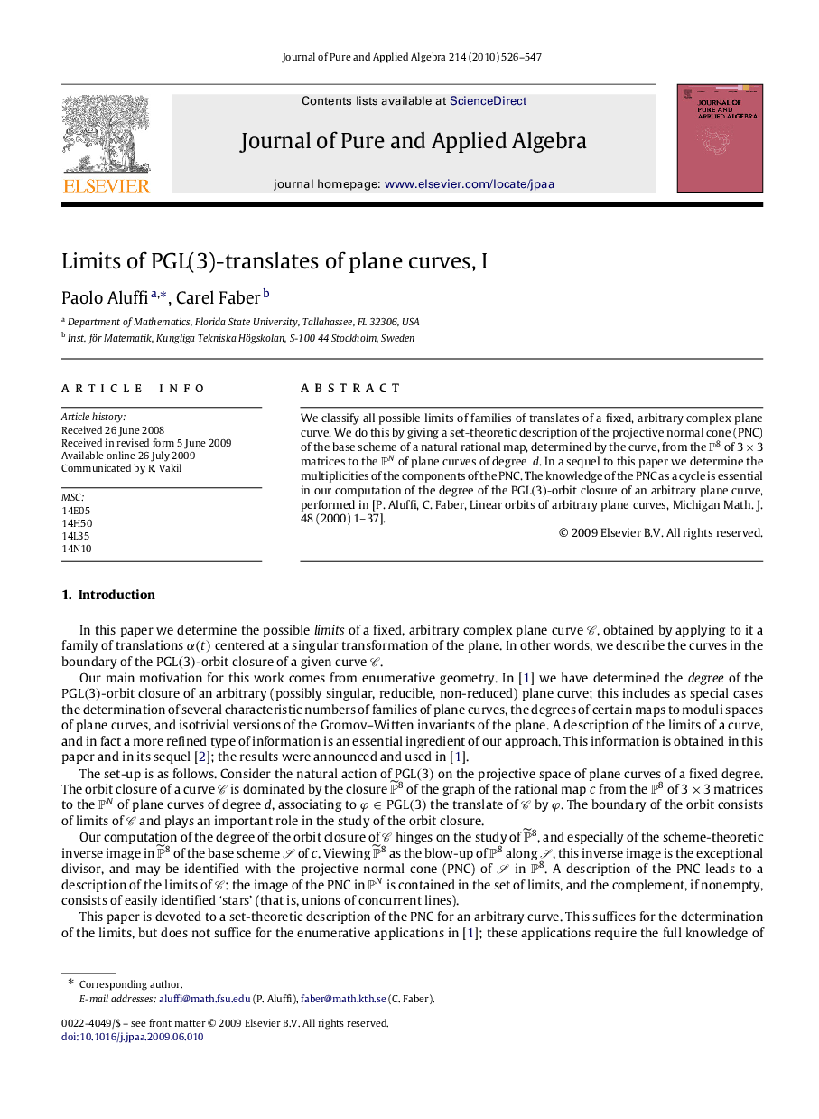 Limits of PGL(3)-translates of plane curves, I