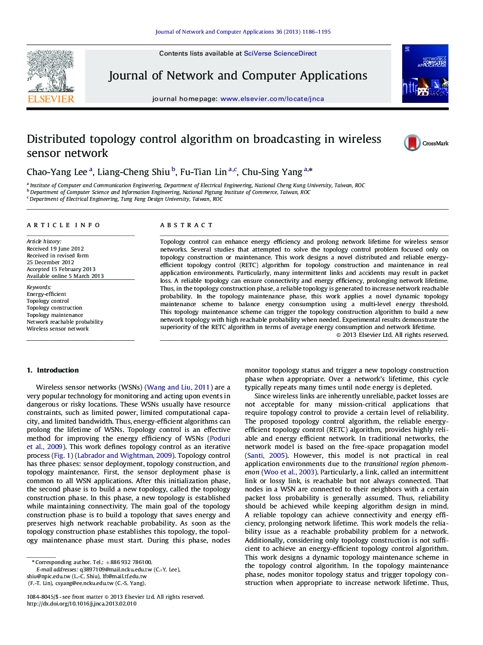 Distributed topology control algorithm on broadcasting in wireless sensor network