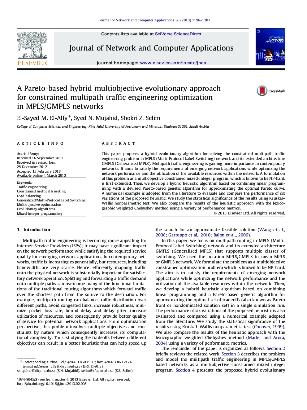 A Pareto-based hybrid multiobjective evolutionary approach for constrained multipath traffic engineering optimization in MPLS/GMPLS networks