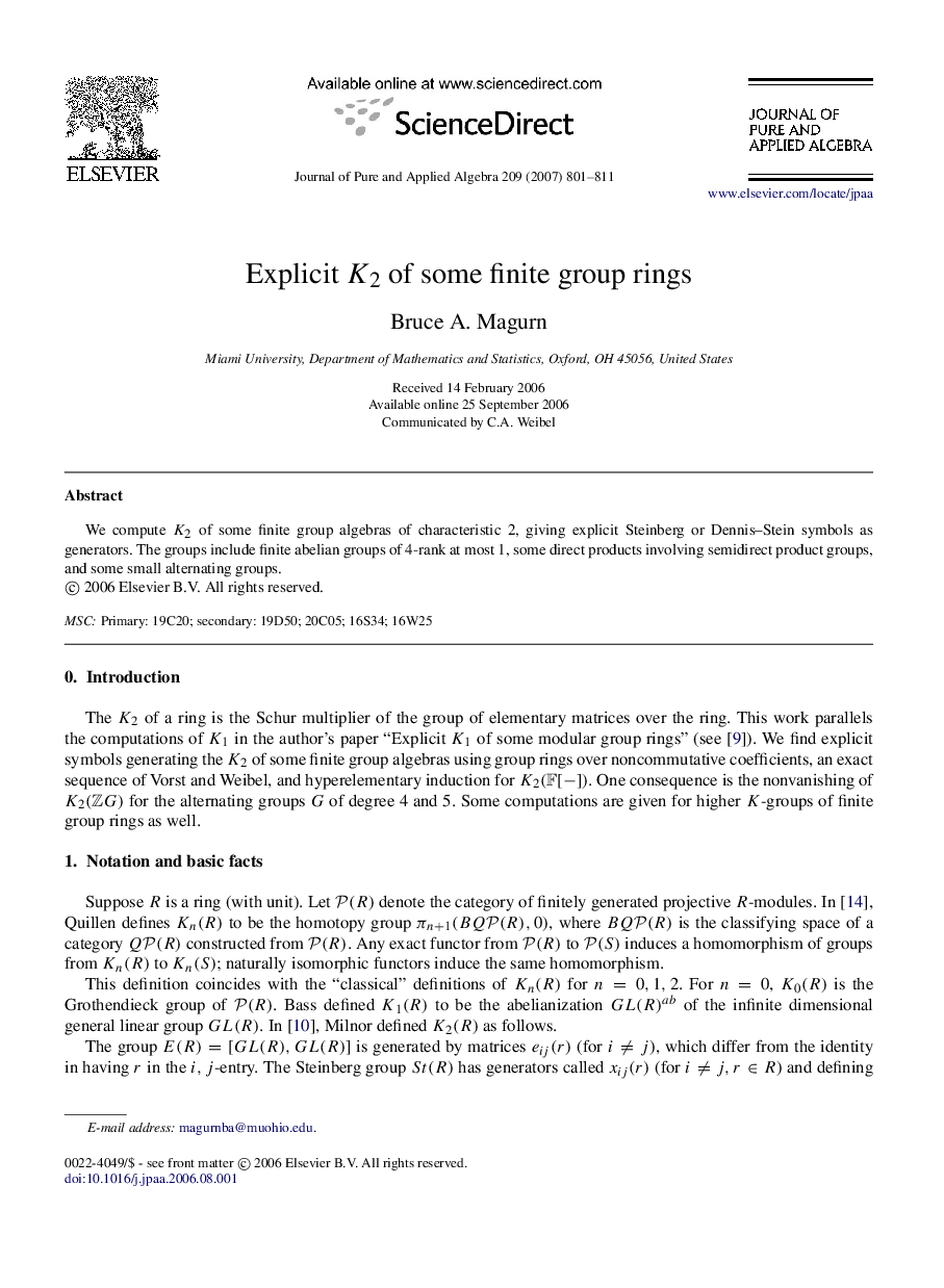 Explicit K2K2 of some finite group rings