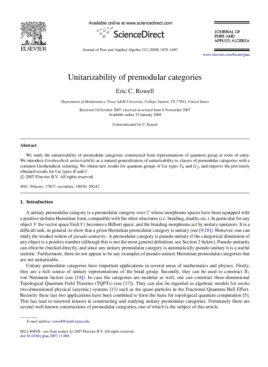 Unitarizability of premodular categories