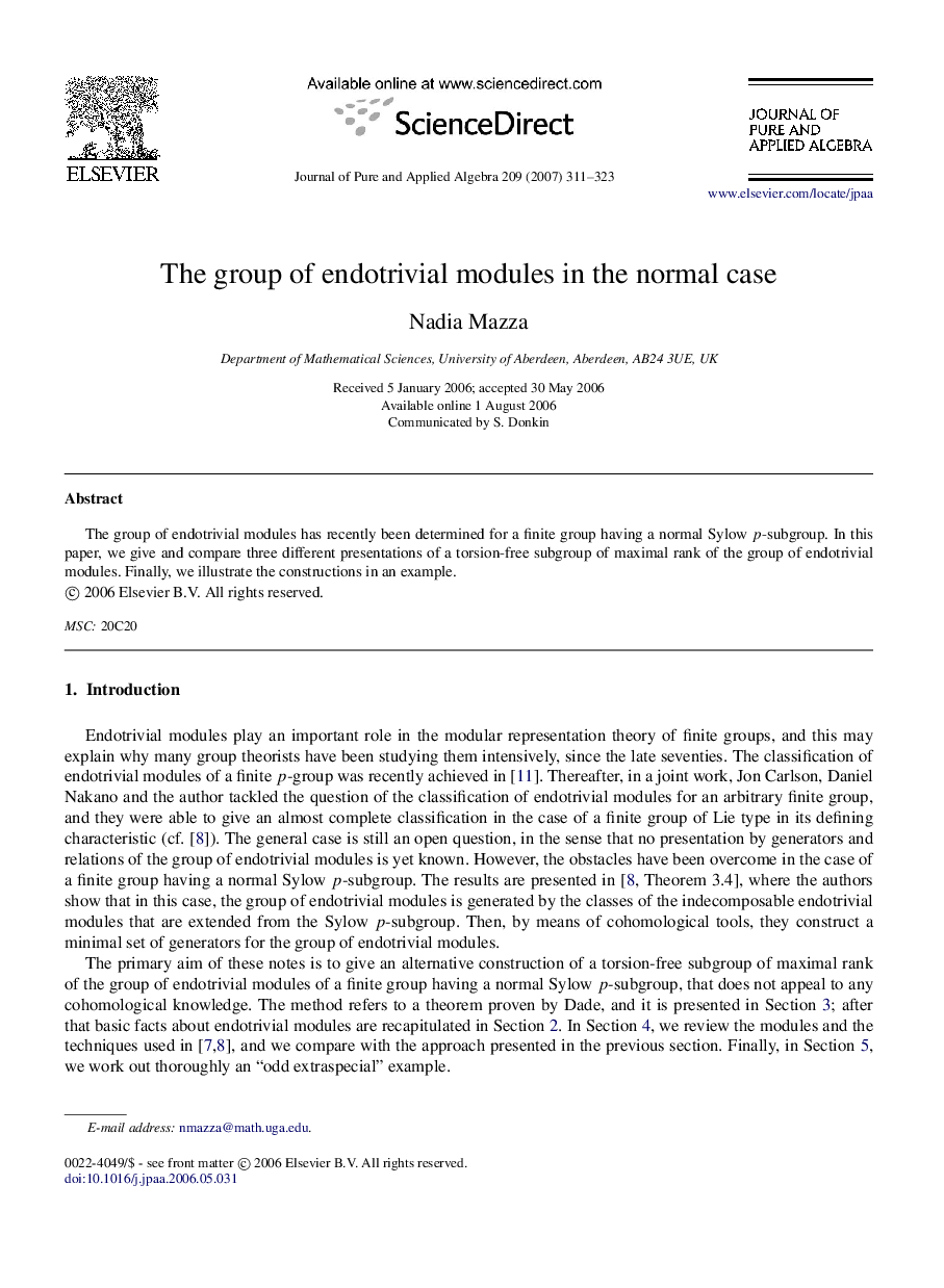 The group of endotrivial modules in the normal case