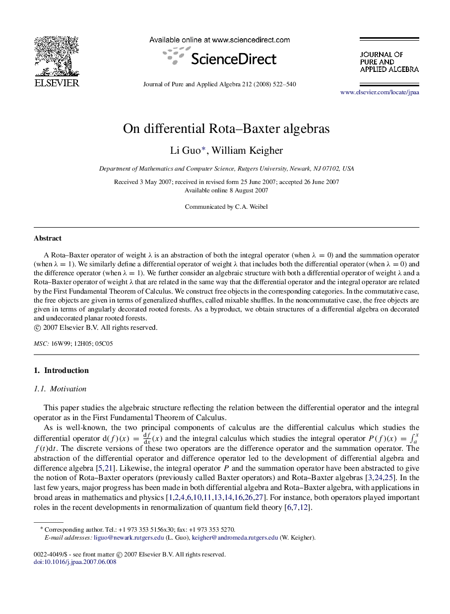 On differential Rota–Baxter algebras