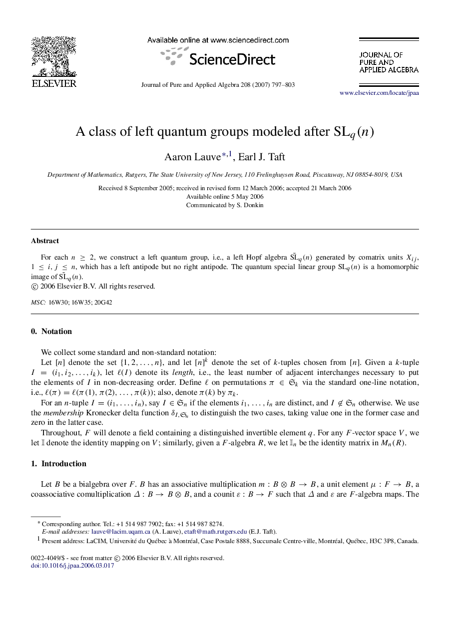 A class of left quantum groups modeled after SLq(n)